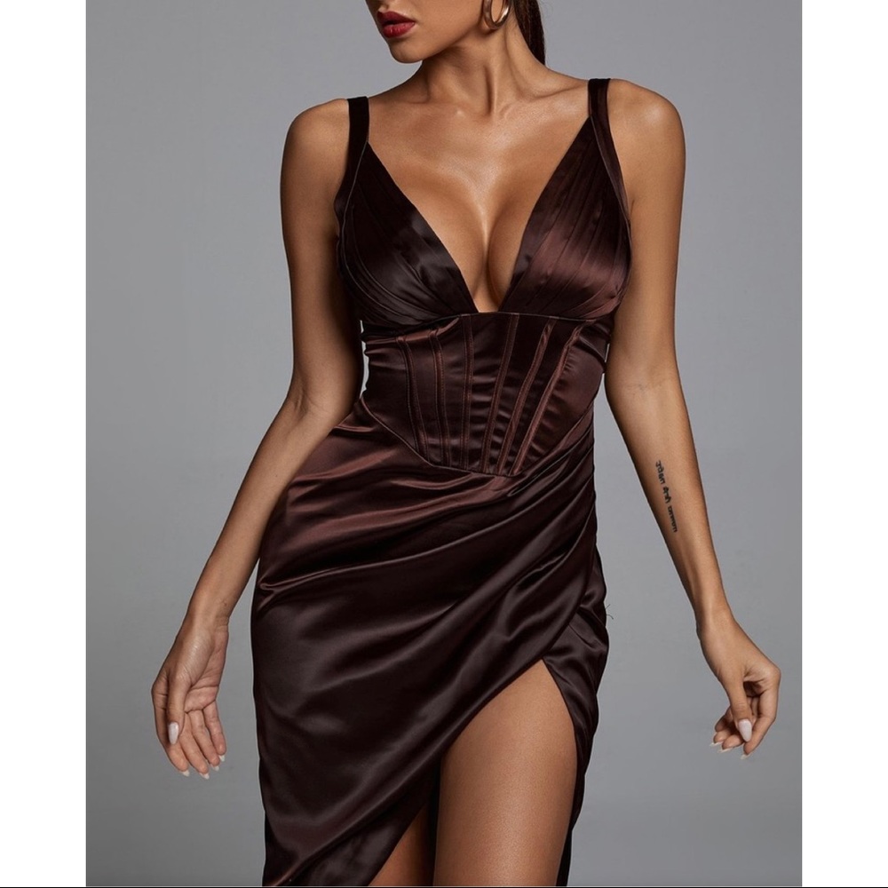 Bellabarnett Cereda Chocolate Satin Dress